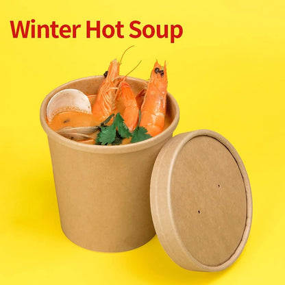 16 oz Paper Food Containers with Lids, Ice Cream Pint Containers, 16 oz Disposable Soup Containers Paper Freezer Containers Pint Ice Cream Cups (60 Cups 60 Lids)