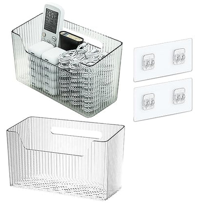 Lae Nuvole Set Of 2 Storage Organizer Bins Wall Mounted Organizer Basket, Shower Caddy Stackable Clear Plastic Makeup Organizer Adhesive Hanging Bin for Bathroom, Kitchen, Cabinet, Pantry, BPA Free
