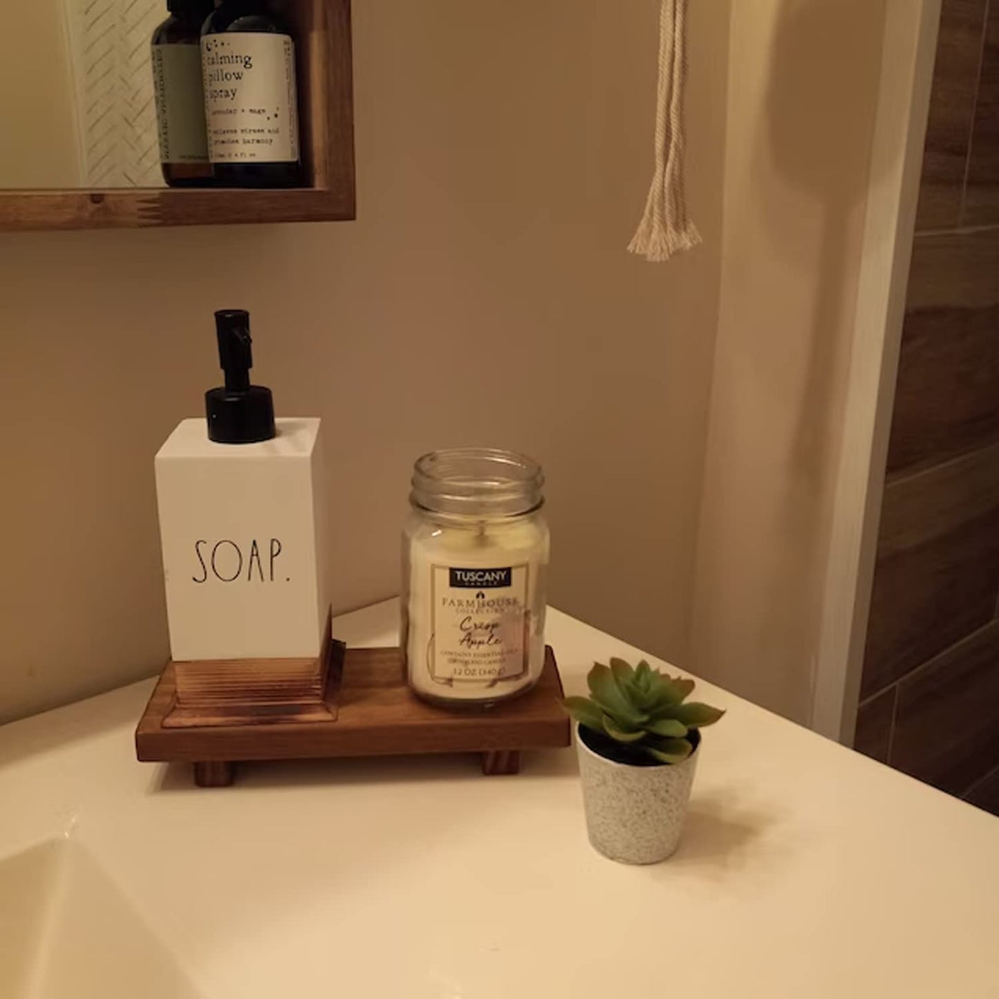 Wood Pedestal Soap Stand, Farmhouse Wood Riser, Soap Dish Holder Decor for Bathroom Kitchen, Soap Tray, Rustic Candle Plant Holder, Counter Decor, Modern Display Bottles Decorative…