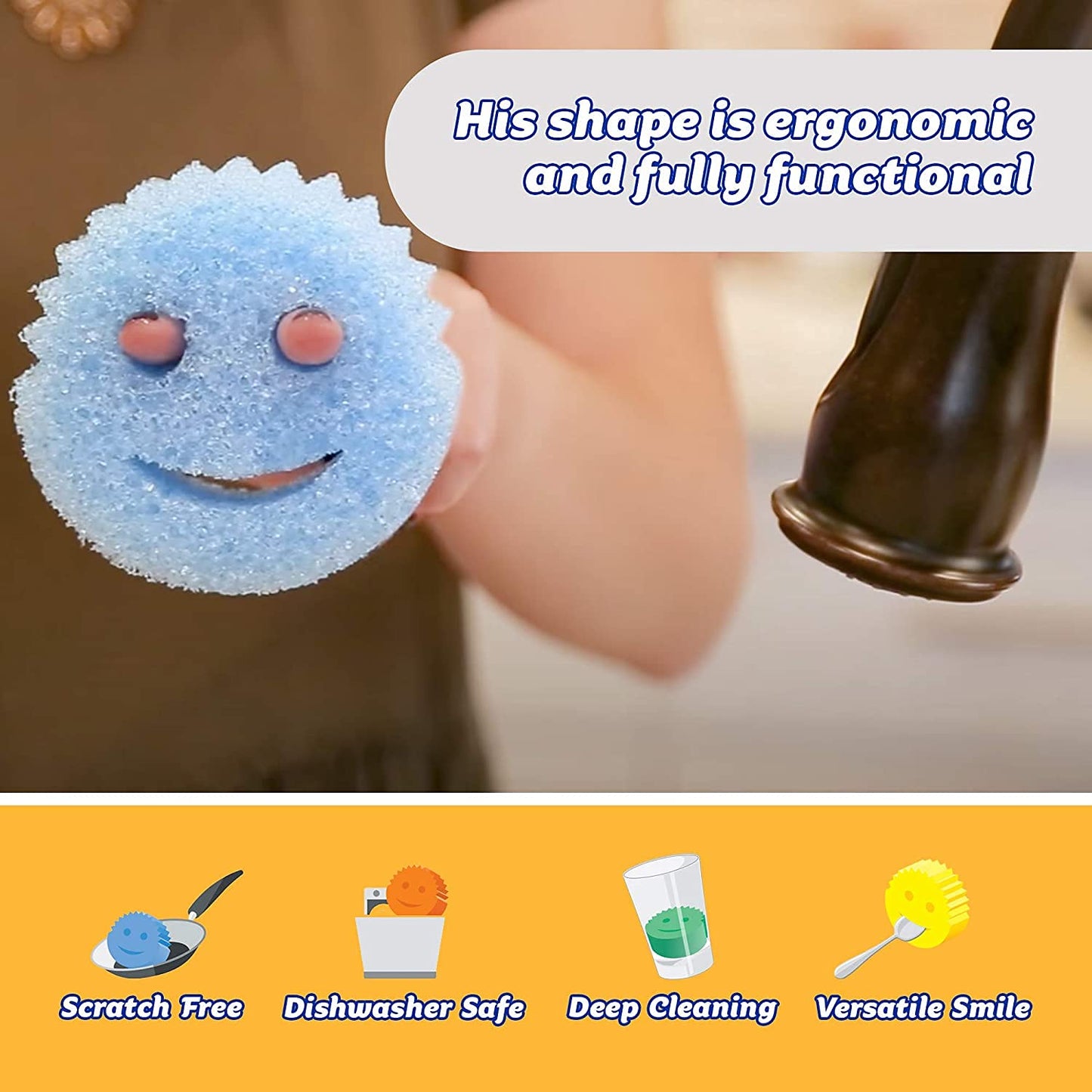 Scrub Daddy Sponge Set - Colors - Scratch-Free Scrubbers for Dishes and Home, Odor Resistant, Soft in Warm Water, Firm in Cold, Deep Cleaning, Dishwasher Safe, Multi-use, Functional, 4ct