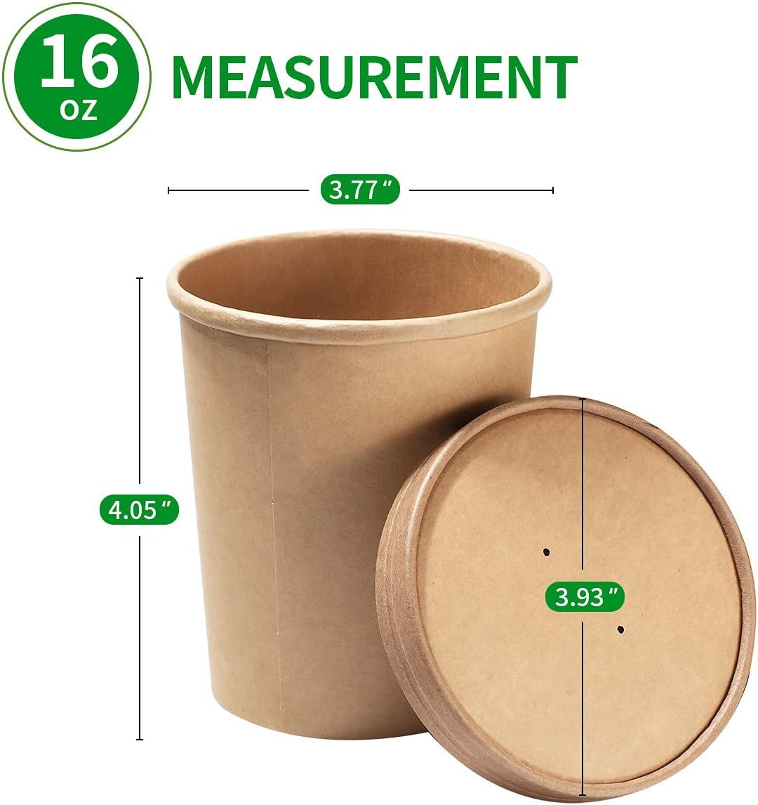 16 oz Paper Food Containers with Lids, Ice Cream Pint Containers, 16 oz Disposable Soup Containers Paper Freezer Containers Pint Ice Cream Cups (60 Cups 60 Lids)