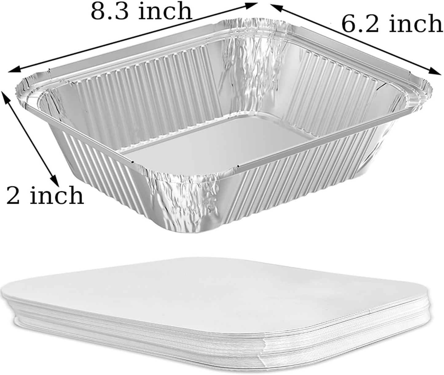 50 PACK 8.3"x6.2" Disposable Tin Foil Pans with Lids 2.25LB Aluminum Pans To Go Containers for Cooking, Baking, Catering Party Meal Prep, Take Out, Freeze