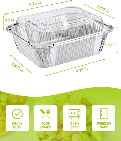 110 Pack 5x4 Disposable Small Aluminum Pans with Dome Lids - 1lb-Mini-Aluminum-Foil-Pans-Tin-Foil-Takeout-Trays-Food-To-Go-Containers-for-Meal-Prep-Cooking-Roasting-Heating-Baking