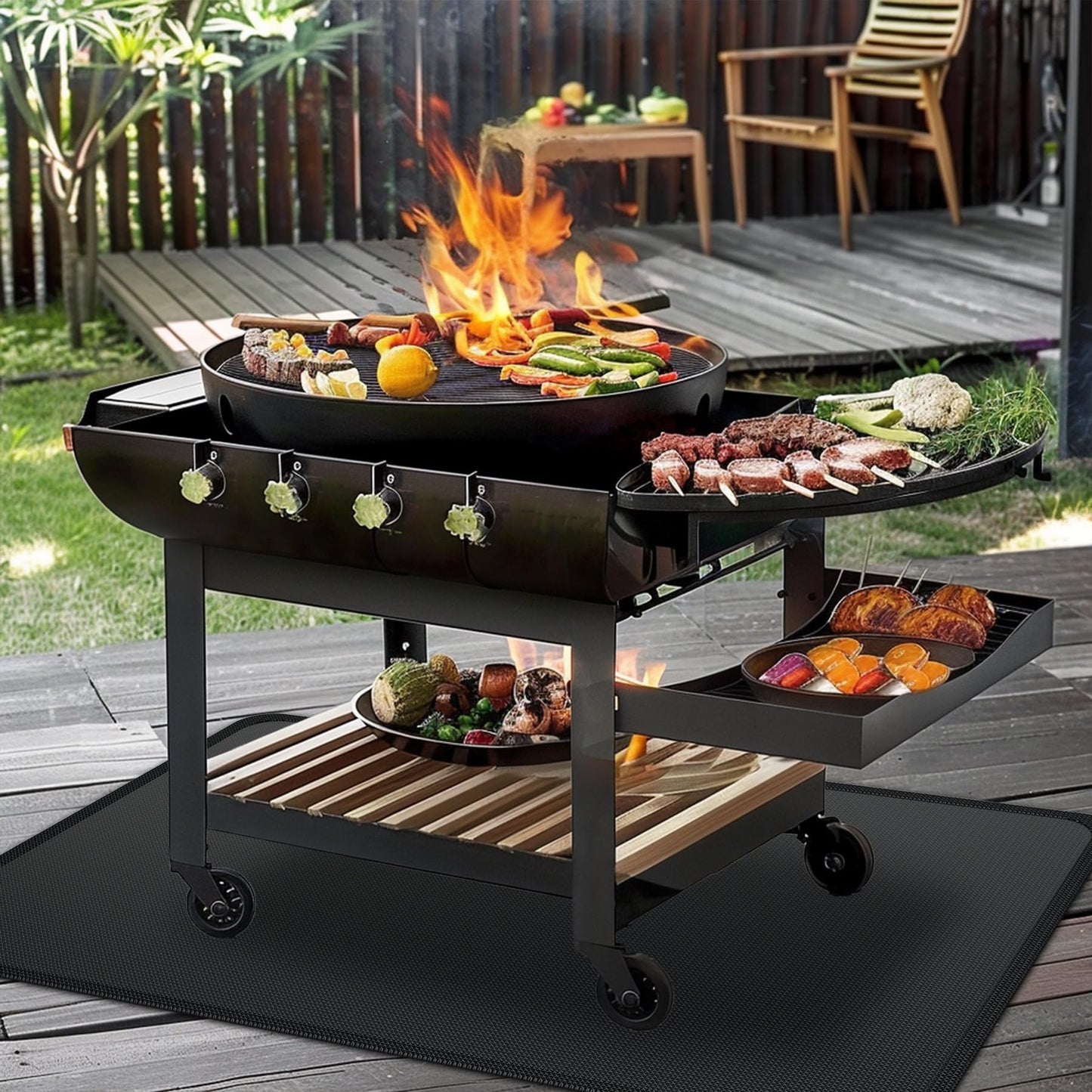 Aogled BBQ mat for Under BBQ Grill Mat for Outdoor Grill Deck Protector 48x30 inches,Double-Sided Fireproof Grill BBQ Floor Mat for Deck,Patio,Fireplace Mat Fire Pit,Reusable Barbeque Grill Mat