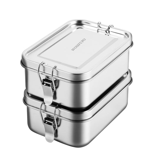 WOSIFUPO Stainless Steel Lunch Box, Bento Box Food Container with Lock Clips, Snack Box Container - Dishwasher Safe - Stainless Lid - Leak Proof