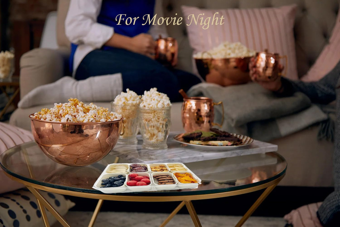 ZEENING Divided Clear Snack Serving Tray with Lid & Handle, Snackle Box Charcuterie Board Container Storage Organizer for Fruit, Candy, Veggie, Nuts & Snacks, Perfect for Party, Travel, & Picnic