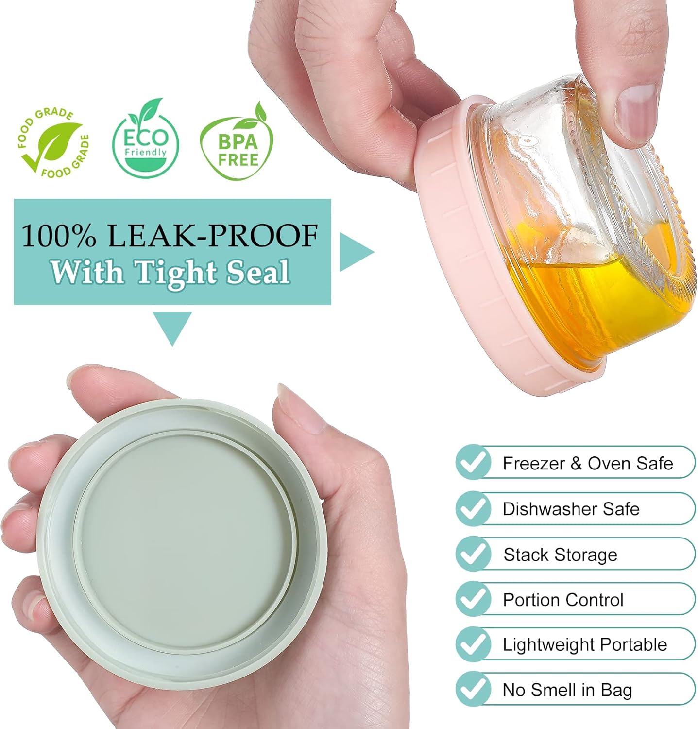 [6 Pack] Salad Dressing Container To Go, 2.7 oz Glass Small Condiment with Lids, Dipping Sauce Cups Set, Leakproof Reusable for Lunch Box Work Trip