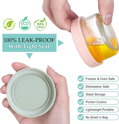 [6 Pack] Salad Dressing Container To Go, 2.7 oz Glass Small Condiment with Lids, Dipping Sauce Cups Set, Leakproof Reusable for Lunch Box Work Trip