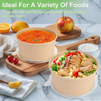 50 Pcs 32 Oz disposable meal prep containers，paper bowls with lids，disposable soup bowls，soup bowls disposable hot/cold，disposable salad bowls with lids