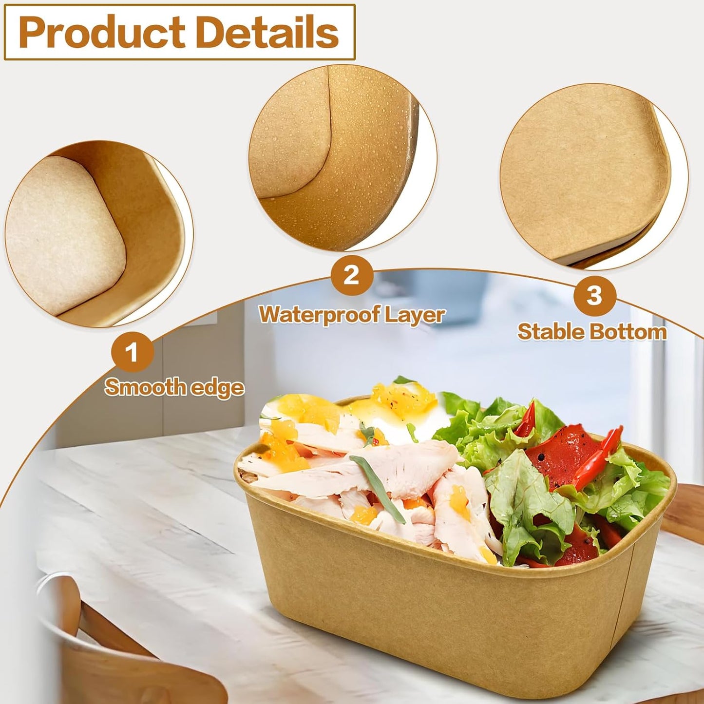 50 Pack Paper Meal Prep Containers with Lids, 20 oz Disposable and Compostable Take out Food Containers Rectangular to Go Paper Bowls for Leftovers, Salad, Soup, Snack