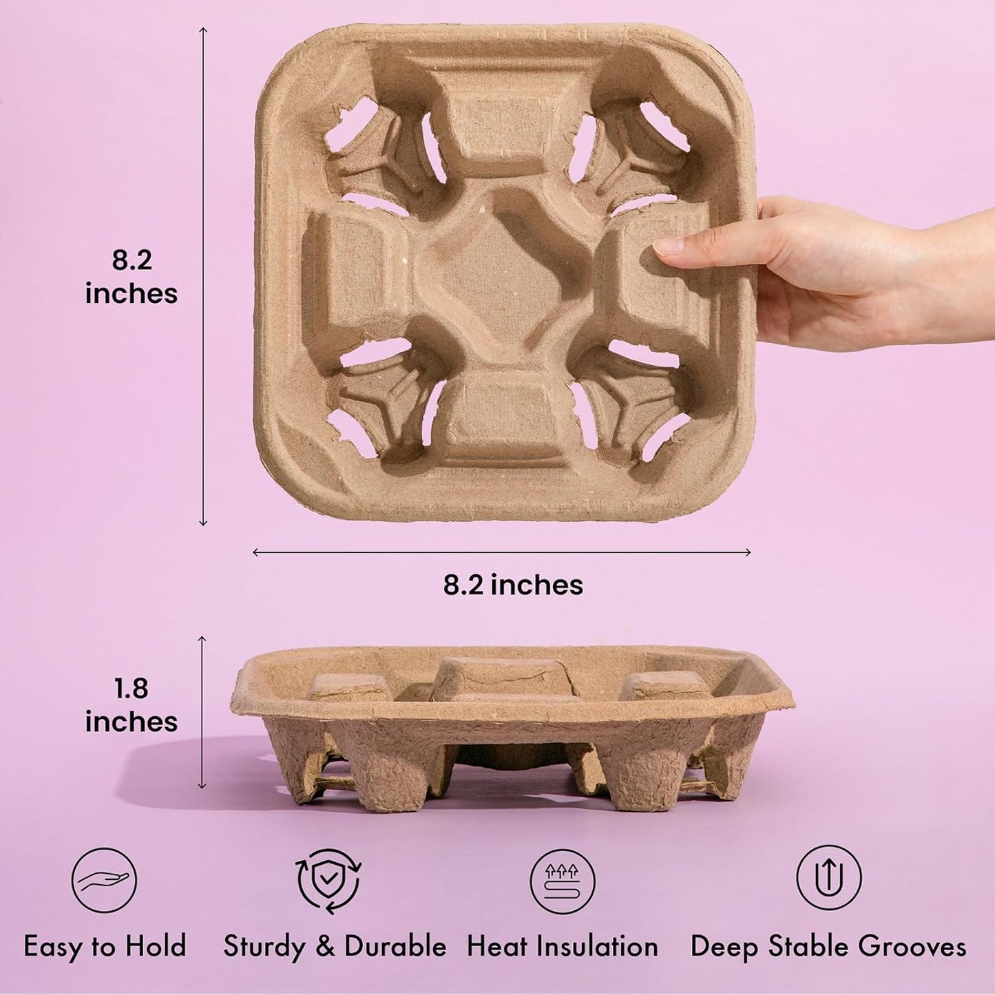 Brands 4 Cup Disposable Drink Carrier Trays, 45 Pack Compostable Pulp Fiber Cup Holder for 8-32 oz Cup, Durable to Go Coffee Cup Holders for Delivery Service, Uber Eats