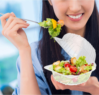 100 Pack Disposable Plastic To Go Containers with Clear Lids, 6 x 6 Inch Hinged Top Square Clamshell Food Boxes for Salad, Dessert, Bakery Supplies