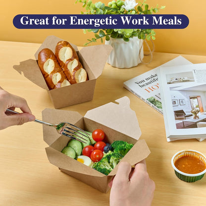 50 Pack 27 oz Take Out Food Containers, Kraft Brown Take Out Boxes Leak Grease Resistant and Stackable for Restaurants, Homes, Offices, Picnics