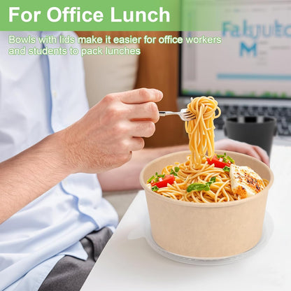 50 Pcs 32 Oz disposable meal prep containers，paper bowls with lids，disposable soup bowls，soup bowls disposable hot/cold，disposable salad bowls with lids