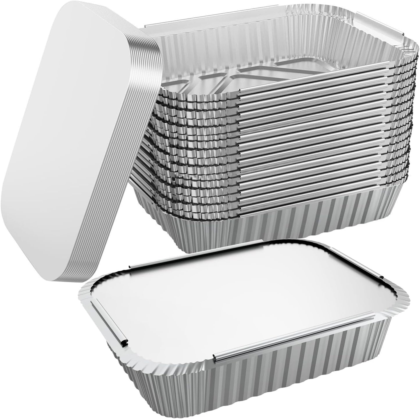 50 PACK 8.3"x6.2" Disposable Tin Foil Pans with Lids 2.25LB Aluminum Pans To Go Containers for Cooking, Baking, Catering Party Meal Prep, Take Out, Freeze