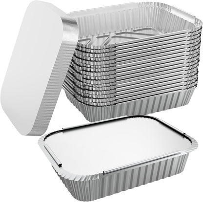 50 PACK 8.3"x6.2" Disposable Tin Foil Pans with Lids 2.25LB Aluminum Pans To Go Containers for Cooking, Baking, Catering Party Meal Prep, Take Out, Freeze