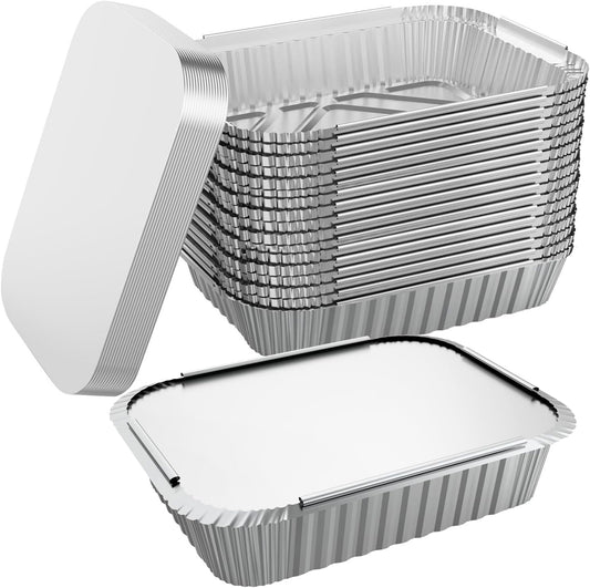 50 PACK 8.3"x6.2" Disposable Tin Foil Pans with Lids 2.25LB Aluminum Pans To Go Containers for Cooking, Baking, Catering Party Meal Prep, Take Out, Freeze