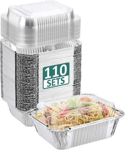 110 Pack 5x4 Disposable Small Aluminum Pans with Dome Lids - 1lb-Mini-Aluminum-Foil-Pans-Tin-Foil-Takeout-Trays-Food-To-Go-Containers-for-Meal-Prep-Cooking-Roasting-Heating-Baking