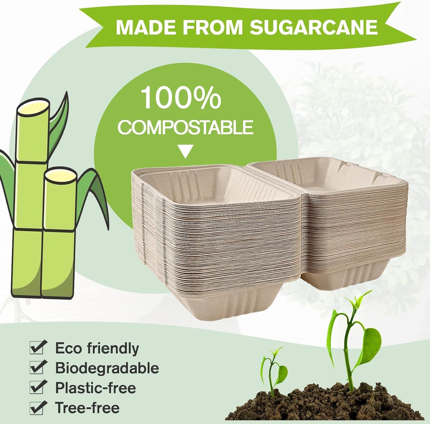 75 Pack Clamshell Take Out Food Containers, 100% Compostable To Go Containers Disposable, 9X6 inch Heavy-Duty To Go Boxes, Eco-Friendly Biodegradable To Go Containers For Food