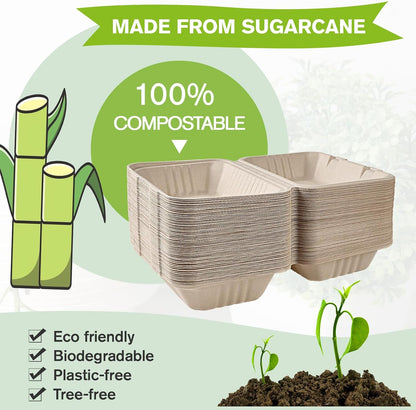 75 Pack Clamshell Take Out Food Containers, 100% Compostable To Go Containers Disposable, 9X6 inch Heavy-Duty To Go Boxes, Eco-Friendly Biodegradable To Go Containers For Food