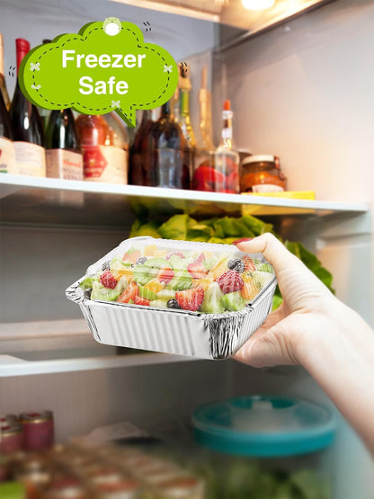 110 Pack 5x4 Disposable Small Aluminum Pans with Dome Lids - 1lb-Mini-Aluminum-Foil-Pans-Tin-Foil-Takeout-Trays-Food-To-Go-Containers-for-Meal-Prep-Cooking-Roasting-Heating-Baking