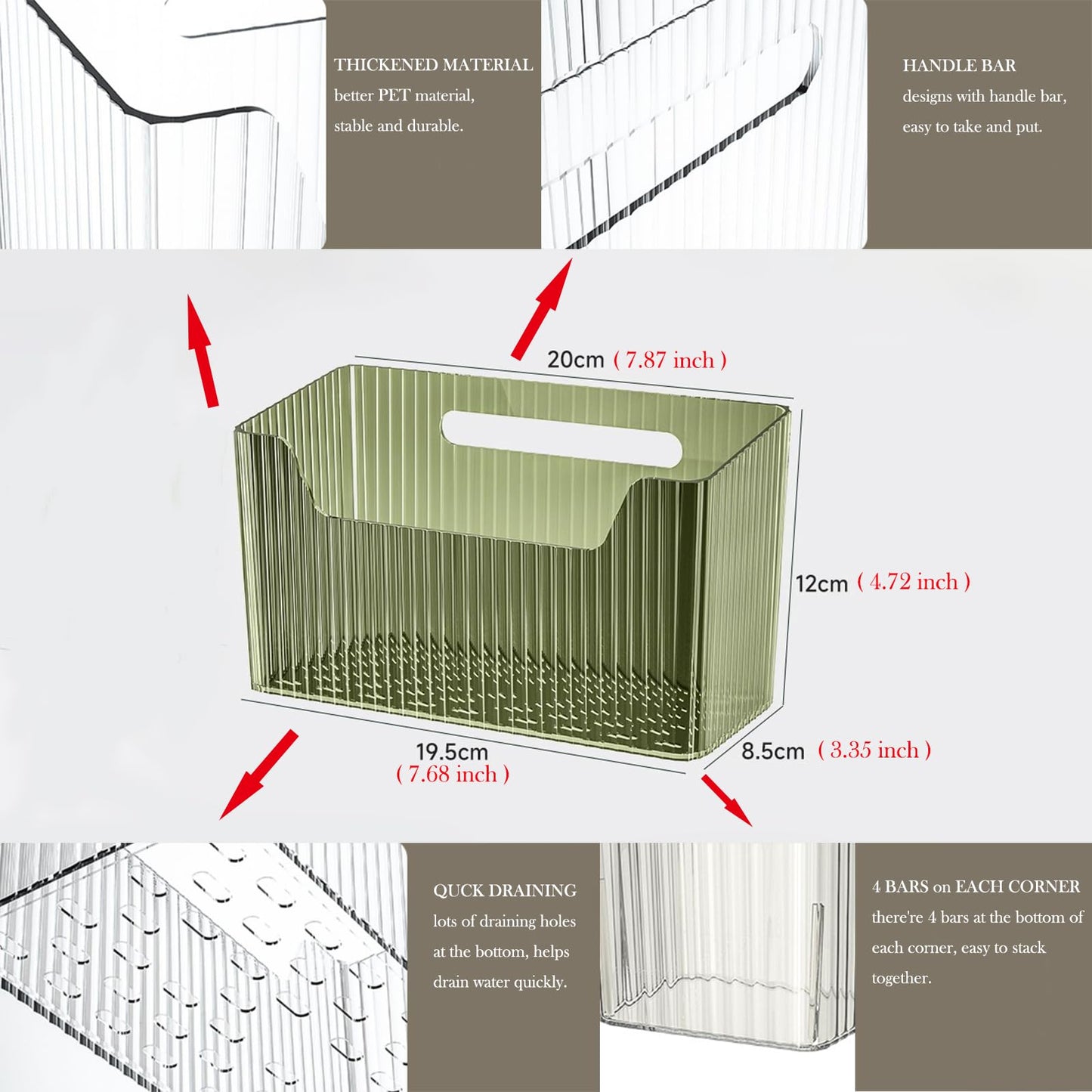 Lae Nuvole Set Of 2 Storage Organizer Bins Wall Mounted Organizer Basket, Shower Caddy Stackable Clear Plastic Makeup Organizer Adhesive Hanging Bin for Bathroom, Kitchen, Cabinet, Pantry, BPA Free