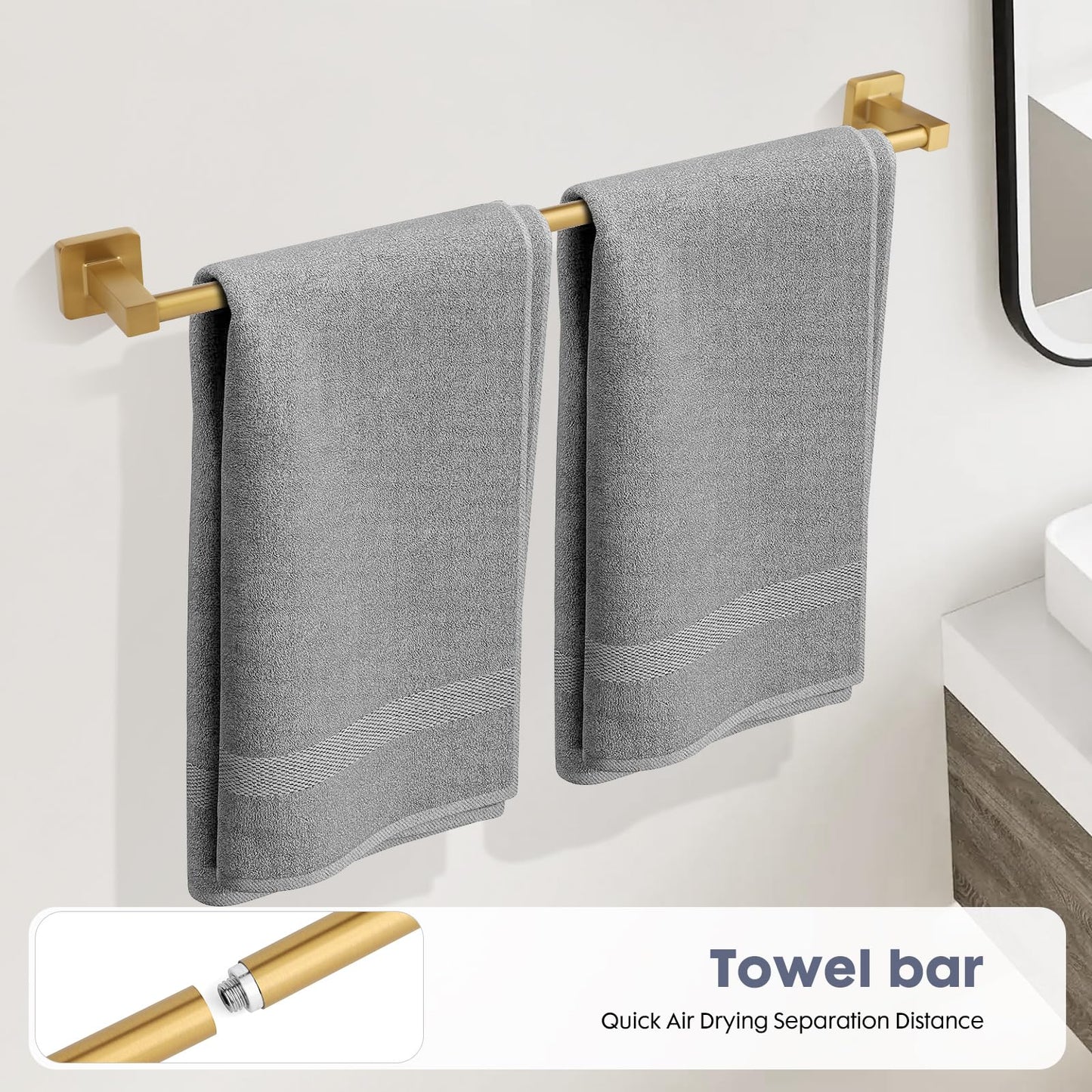 Ntipox 5 Pieces Bathroom Hardware Set Stainless Steel, 23.6 inch Inch Double Towel Bar Set Matte Black,Towel Rack Set,Bathroom Accessories Set