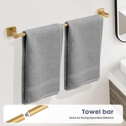Ntipox 5 Pieces Bathroom Hardware Set Stainless Steel, 23.6 inch Inch Double Towel Bar Set Matte Black,Towel Rack Set,Bathroom Accessories Set