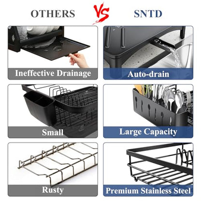 Dish Drying Rack for Kitchen Counter - Large Dish Rack with Drainboard, Rustproof Dish Drainer with Utensil Holder for Sink