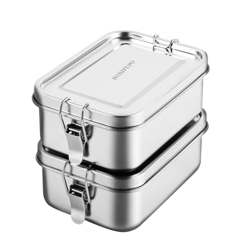 WOSIFUPO Stainless Steel Lunch Box, Bento Box Food Container with Lock Clips, Snack Box Container - Dishwasher Safe - Stainless Lid - Leak Proof