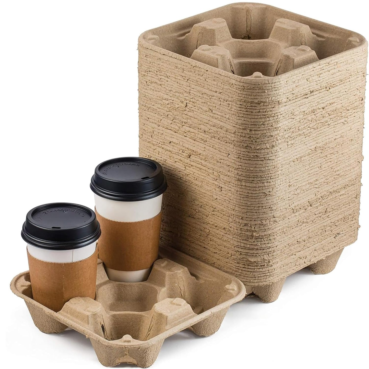 Brands 4 Cup Disposable Drink Carrier Trays, 45 Pack Compostable Pulp Fiber Cup Holder for 8-32 oz Cup, Durable to Go Coffee Cup Holders for Delivery Service, Uber Eats