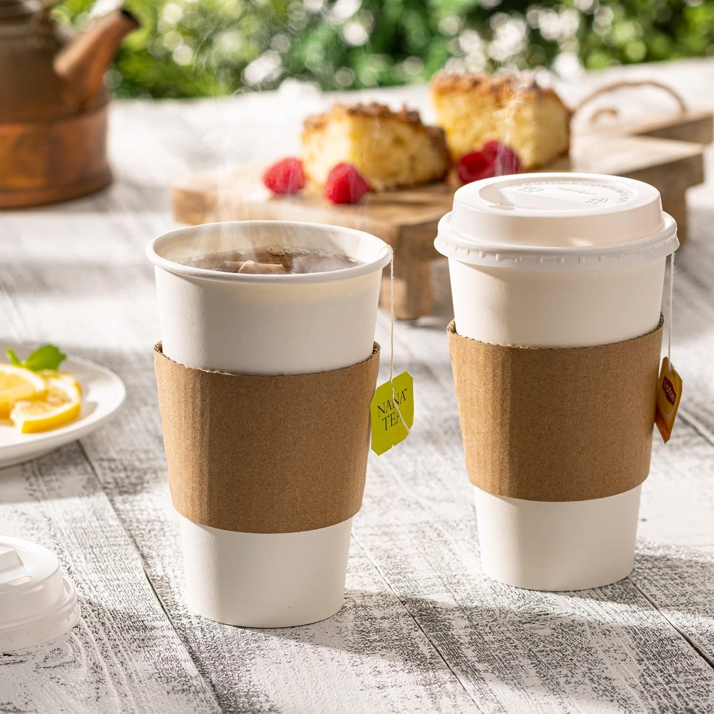 [50 Sets] 16 oz. Disposable White Coffee Cups with White Lids, Sleeves - to Go Paper Hot Cups- Formerly Comfy Package
