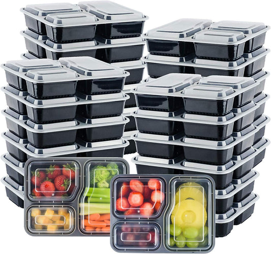 Meal Prep Container 3 Compartment [20 Pack] Food Storage Bento Box | BPA Free | Stackable | Reusable Lunch Boxes, Microwave/Dishwasher/Freezer Safe,Portion Control (36 oz)