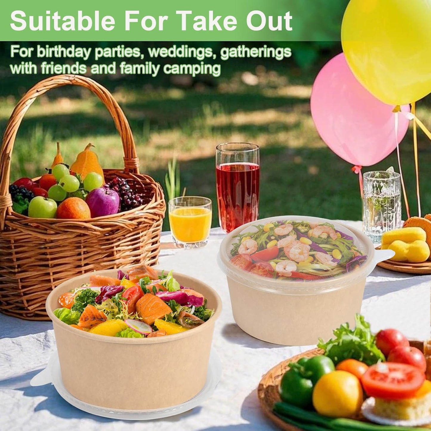 50 Pcs 32 Oz disposable meal prep containers，paper bowls with lids，disposable soup bowls，soup bowls disposable hot/cold，disposable salad bowls with lids