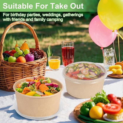 50 Pcs 32 Oz disposable meal prep containers，paper bowls with lids，disposable soup bowls，soup bowls disposable hot/cold，disposable salad bowls with lids