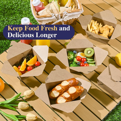 50 Pack 27 oz Take Out Food Containers, Kraft Brown Take Out Boxes Leak Grease Resistant and Stackable for Restaurants, Homes, Offices, Picnics