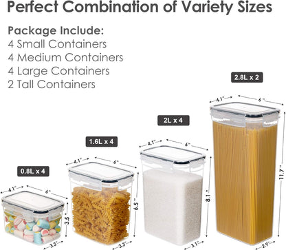 14pcs Food Storage Containers Set, Kitchen & Pantry Organizers and Storage, Plastic Airtight Pantry Storage Container with Lids for Cereal, Flour and Sugar