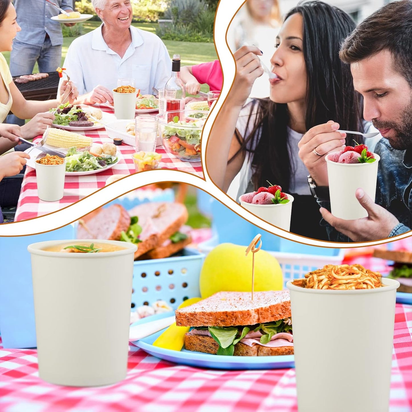 50 Pack 32 oz Paper Soup Containers with Lid Disposable Kraft Soup Food Bowl Microwavable Food Storage Ice Cream Containers Nice for Restaurants (White)