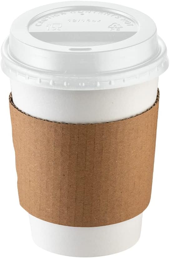 12 oz. Disposable White Coffee Cups with White Lids, Sleeves - to Go Paper Hot Cups- Formerly Comfy Package