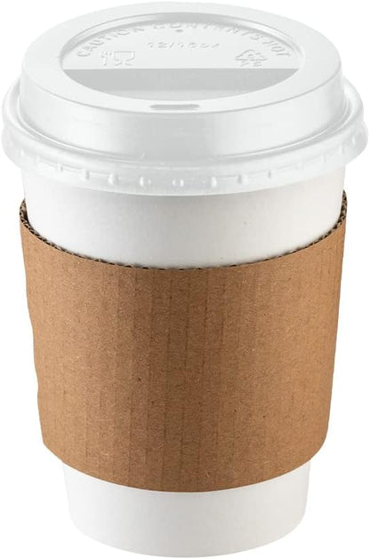 12 oz. Disposable White Coffee Cups with White Lids, Sleeves - to Go Paper Hot Cups- Formerly Comfy Package