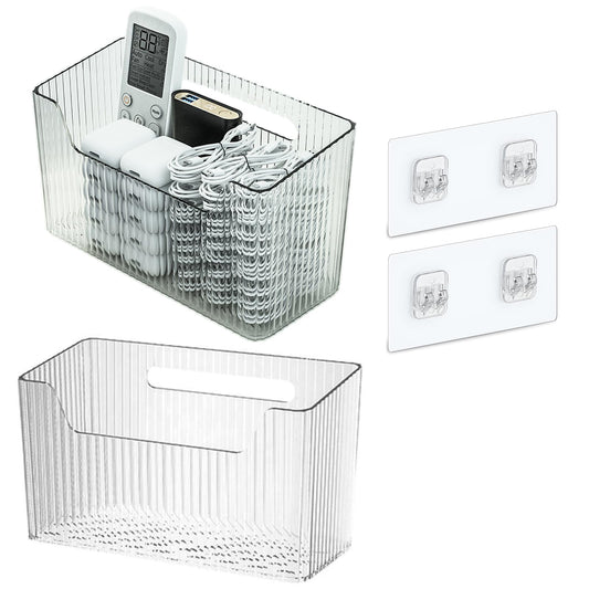 Lae Nuvole Set Of 2 Storage Organizer Bins Wall Mounted Organizer Basket, Shower Caddy Stackable Clear Plastic Makeup Organizer Adhesive Hanging Bin for Bathroom, Kitchen, Cabinet, Pantry, BPA Free