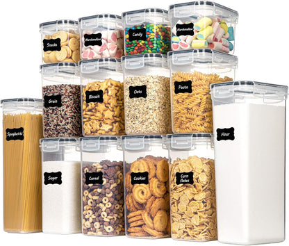 14pcs Food Storage Containers Set, Kitchen & Pantry Organizers and Storage, Plastic Airtight Pantry Storage Container with Lids for Cereal, Flour and Sugar