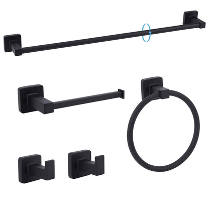 Ntipox 5 Pieces Bathroom Hardware Set Stainless Steel, 23.6 inch Inch Double Towel Bar Set Matte Black,Towel Rack Set,Bathroom Accessories Set