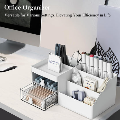 lexvss Makeup Organizer, Cosmetic Desk Storage Box with Drawers Skincare Organizers for Dressing Table, Countertop, Bathroom Counter, Vanity Holder for Brushes, Lotions, Lipstick, Perfume