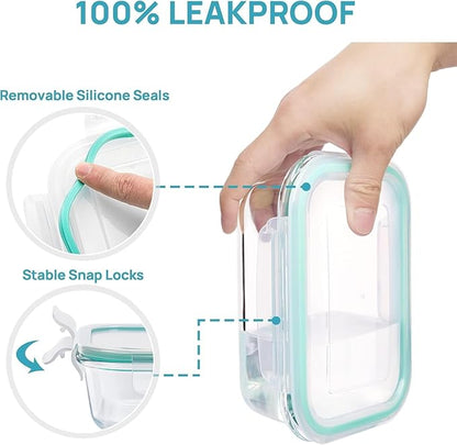 8 Pack Glass Container Food Storage, Glass Meal Prep Containers with Lids, Airtight Lunch Boxes with Leak Proof Locking Lids, for Microwave, Oven, Freezer and Dishwasher