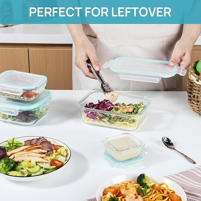 8 Pack Glass Container Food Storage, Glass Meal Prep Containers with Lids, Airtight Lunch Boxes with Leak Proof Locking Lids, for Microwave, Oven, Freezer and Dishwasher