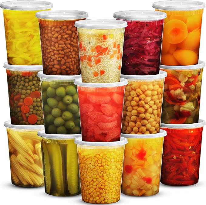 KitchX 32 Oz Deli Food Containers with Lids - (36 Sets) Quart Size Airtight Food Storage Takeout Meal Prep Containers To Go with 36 Lids, BPA-Free, Dishwasher, Microwave Safe