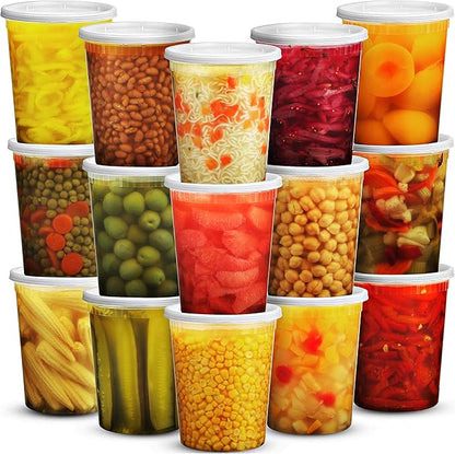 KitchX 32 Oz Deli Food Containers with Lids - (36 Sets) Quart Size Airtight Food Storage Takeout Meal Prep Containers To Go with 36 Lids, BPA-Free, Dishwasher, Microwave Safe