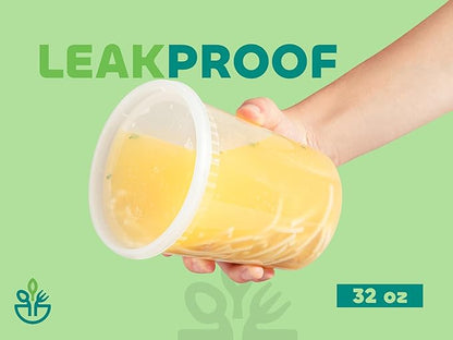 KitchX 32 Oz Deli Food Containers with Lids - (36 Sets) Quart Size Airtight Food Storage Takeout Meal Prep Containers To Go with 36 Lids, BPA-Free, Dishwasher, Microwave Safe