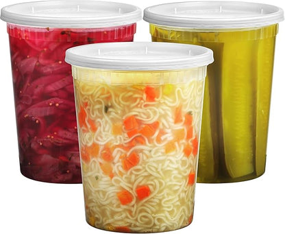 KitchX 32 Oz Deli Food Containers with Lids - (36 Sets) Quart Size Airtight Food Storage Takeout Meal Prep Containers To Go with 36 Lids, BPA-Free, Dishwasher, Microwave Safe